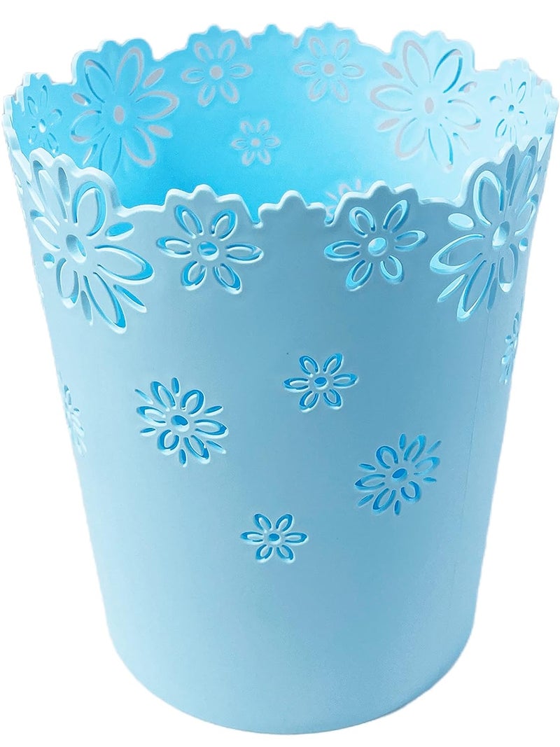 VIUJUH Wastebasket, Hollow Flower Shape Plastic Lidless Wastepaper Baskets Trash Can (Blue, Medium) - Image 1